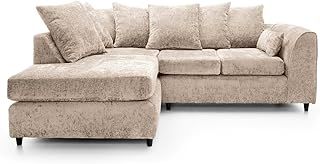 Corner Seater Couch - Chenille Fabric Corner Sofa - Comfortable 3 to 4 Seater Sofa - L Shape Sofabed for Living Room Lounge (Beige, Left Hand Facing)