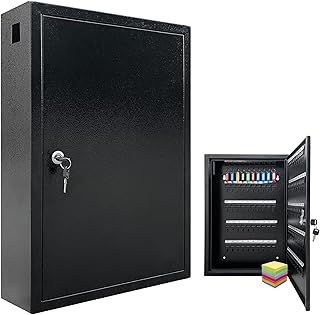 Key Lock Box Cabinet with 64 Hooks, Wall Mount Key Storage Box, Key Organizer Locker Box, Heavy Duty Galvanized Steel Key Lock Box with 64 Key Tags and Labels (64 Hooks)