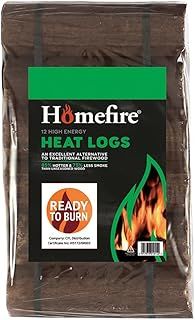 Homefire 100% Recycled Wood Heatlogs, 12 high-energy, ultra-dry logs, Suitable for wood burners, multi-fuel stoves, open fires, chimeneas