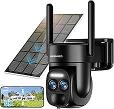 BEENOZO [8X Zoom] 4K Security Camera Wireless Outdoor WiFi Solar Powered 360° PTZ Surveillance Camera with Dual Lens, Solar Panel, Human Detection, Night Vision, Siren, Two-Way Audio
