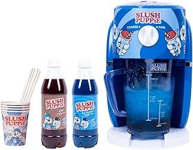 Fizz Creations Slush Puppie Machine Bundle. Includes Blue Raspberry Syrup 500ml, Cola Syrup 500ml & 4 Paper Cups and Straws. Offically Licenced Slush Puppie Merchandise.