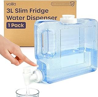 Fridge Water Dispenser - 1 Pack 3L Slim Fridge Water Dispenser with Tap for Water, Juice and Other Cold Drinks - Reusable Water Dispenser for Fridge, Travel, Camping, Picnic and Outdoor Events