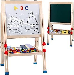 Wooden Art Easel for Kids (Double Sided) - Standing Magnetic Whiteboard Chalkboard Small Toddler Toys PD-048-UK-E
