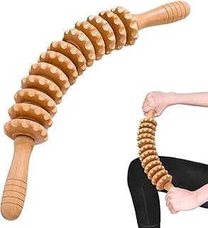 Wooden Massage Roller Stick, Curved Design Wood Therapy Massage Tools for Body Sculpting, Lymphatic Drainage, and Cellulite Reduction, Handheld Massager for Legs, Belly, and Back