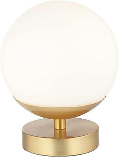 Modern Touch Dimmable Energy Efficient LED White Globe Glass Table Lamp with Brushed Gold Base | 19cm x 15cm | 5w LED = 40w | Low Medium and High Light Settings by Happy Homewares