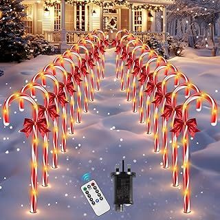 HELESIN Solar Candy Cane Lights, 12 Packs 84 LEDs Upgraded Christmas Lights with Snowflower, 8 Modes Waterproof Decorations with Remote Control for Yard Pathway