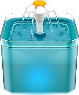 AONBOY Cat Water Fountain, 2L Cat Water Fountain for Drinking, Ultra Silent, LED Light, Activated Carbon Filter, Three Flow Patterns, Living Water Supply, Cat Fountain for Cats and Small Dogs