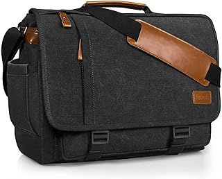 Estarer Laptop Messenger Shoulder Bag 17.3 Inch Mens Water Resistant Canvas Satchel Briefcase for Work Office(Dark Grey)