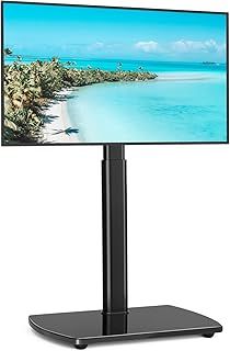 RFIVER TV Floor Stand for 32 to 65 inch TVs, Adjustable Swivel with Glass Base, Max VESA 400x400mm, Black