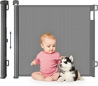 HollyHOME Retractable Baby Gate 180cm Extra Wide One Hand Operation Stair Gate Safety Gate for Baby and Pets Indoor & Outdoor, Grey