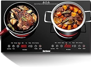 Karinear Double Ceramic Hob, Plug in 2 Zone Electric Ceramic Hob with LED Display, 4-Hour Timer, 9 Power up to 2800W, Safety Lock
