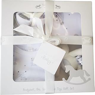 New Born Baby Gift Set - Unisex Baby Shower Gifts Featuring Bodysuit, Bib, Socks and Soft Toy, Gender Reveal Gifts & New Born Baby Essentials (Unisex, 0-3 Months)
