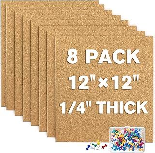 TUPARKA 4 Pack Cork Board 12"x12" - 1/4" Self-Adhesive Corkboards for Wall with 100 Push Pins Wall Bulletin Boards Square Bulletin Boards Cork Tiles for Wall Home School Office Decorative