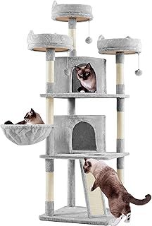 Yaheetech 175cm Multi-Level Cat Tree, Large Climbing Tower with Sisal-Covered Platforms Scratching Board & Scratching Posts, Cozy Perches, Stable Pet Bed Furniture for Indoor Cats/Kittens, Light Grey