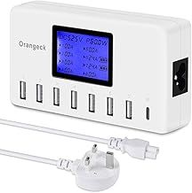 Orangeck USB Charger, 60W 12A 8-Port Desktop Charging Station, Multi-Port USB Charger with LCD Digital Display, USB Wall Charger for iPhone XS XR XS MAX, iPad, Samsung Galaxy, Android Phones