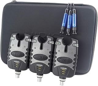 Hirisi Tackle Carp Fishing Bite Alarm and 3 Swingers in Zip Pocket Red Blue Green
