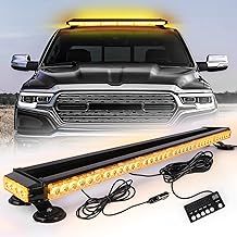 80LED Strobe Flashing Beacon Light - 37.5Inch Emergency Light Bar, 12V/24V Double Side High Intensity Warning Lights with Magnetic Base, for Safety Vehicles Tow Trucks Roof (Amber)