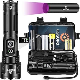 ESGOFO Torches LED Super Bright Rechargeable 500000 Lumens, PH-L330 Multifunctional 2 In 1 USB C Powerful Tactical Torch Light, Zoomable Waterproof, LCD Display, Long Lasting,for Camping Hiking Travel