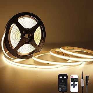 TTWAY COB LED Strip Lights 2700K, Dimmable LED Strip Kit, Super Bright 24V LED Tape Lights CRI90+ with RF Remote and UKCA Power Supply for DIY Home Decoration, 5M, 2400LEDs, Warm White.