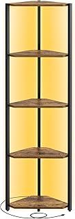 VASAGLE 5-Tier Corner Shelf, Bookcase with Adjustable LED Lights, Storage Shelf with Steel Frame, 24.8 x 48 x 146.6 cm, for Living Room, Bedroom, Study, Rustic Brown LBC590K02