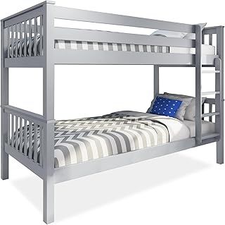 Blisswood Double Bed Bunk Bed, 3ft Wooden Bunk Beds With Ladder Twin Sleeper Kids Bunk Bed, Solid Pine Wood Frame Single Double Bed frame For Kids Children Home (Grey)