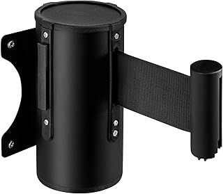 Queue Barrier Belt 5M 16.4ft Wall Mounted Retractable Red Security Belt Rope Barrier with Stainless Steel Support for Outdoor Ribbon Control Crowd (Black)