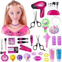 35~40 Pcs Styling Head Doll for Kids, Dolls Head Hair Styling Model Kids, Make Up Dolls Head for Girls, Kid Play Makeup and Hair Dressing Heads Toy Set, Gifts for Kids Girls Children (A-35 items)