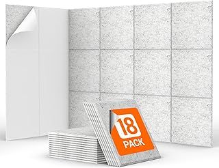 18 Pack Sound Proofing Panels Self-adhesive, TONOR 30x30x0,9cm Square Acoustic Wall Absorbing Panels, High Density Insulation Treatment Soundproofing Panels for Recording Studio, Home, Offices, Grey