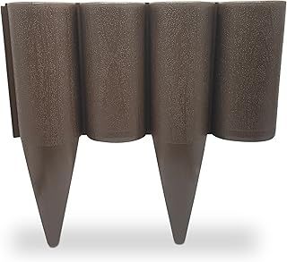 Brown Lawn Edging Border – 2.5 metres / 8.2 ft long Garden Palisade Edge Border with Wood Log Effect – Fencing with Ground Stakes – Ideal for Flower Beds, Lawn, Patio, Pavement. Set by MYPURECORE