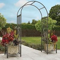 Gr8 Garden Patio Large Black Metal Rose Arch With Planters Wedding Archway Ornament Arbour Pergola For Climbing Plants Trellis Support