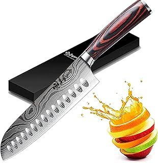 Joyspot Santoku Knife, 7 inch Professional Kitchen Knife, Ultra Sharp Japanese Style Chef Knife - German High Carbon Stainless Steel - X50CrMov15, Ergonomic Wood Handle