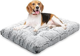 blunique Large Dog Bed Washable, Waterproof Dog Crate Mat, Non-Slip Bottom, Faux Fur Soft Pet Beds Pillow Cushion for Dogs & Cats, Grey L