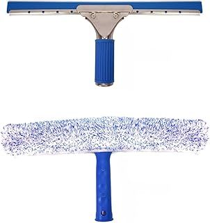 TRIXES Professional Window Cleaning Kit – 35 cm Squeegee and Microfibre Window Cleaner – Car Cleaning Kit 2-in-1 Combo Non-Streak Glass Scrubber and Rubber Wiper - Home Bathroom & Kitchen Accessories