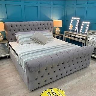 BED CRAFT Grey velvet upholestered sleigh bed with headbaord (single double king superkingsize)-Mattress option-Gaslift option available-Handmade in UK (Super King)