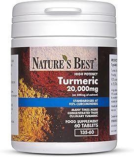 Turmeric Tablets 20,000mg (as 500mg of Extract) | High Strength 95% Curcumins | 60 Vegan Tablets; 2 month's Supply | UK Made | One of The UKs Strongest and purest Turmeric Tablets