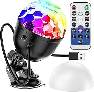 Portable Mini Disco Ball Light for Party, RGB DJ Strobe Light with Remote Control and USB Cable, Sound Activated Stage Lights for Home Dance, Birthday, Easter (Mini)