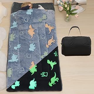 Kids Sleeping Bags for Boys Girls Glow in The Dark Stars Space Slumber Bag Super Soft Nap Mat for Daycare Sleepovers | with Zipper Pillow Pocket and Carrying Bag