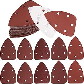 50 Pieces Sanding Discs Pads, 5 Holes Hook and Loop Sandpaper, Triangle Sanding Sheets, 40/80/120/180/240 Grits Assorted Sandpaper Pads for Sanding, Polishing, Random Orbital Sander