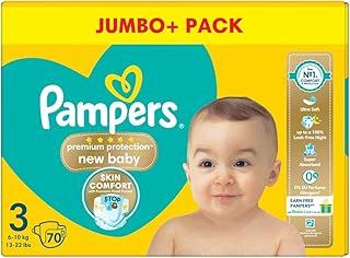 Pampers Premium Protection New Baby Size 3, 70 Nappies, 6kg - 10kg, Jumbo+ Pack, Pampers' Nº1 Comfort & Protection for Sensitive Skin