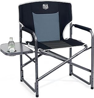 TIMBER RIDGE Camping Chair Heavy Duty 180kg Capacity, Directors Chair Folding Aluminum with Side Table, Portable for Outdoor Festival BBQs Black
