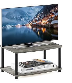 Furinno Turn-N-Tube No Tools 2-Tier Elevated TV Stands, Oak Grey/Black, 60.5 (W) x 27.9 (H) x 40.1 (D) cm