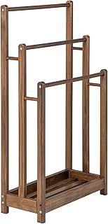 RELAX4LIFE 3-Tier Towel Rack, Freestanding Towel Rail Towel Holder with Bottom Shelf & Anti-Tipping Device, Wooden Towel Drying Bar Stand for Bathroom Hotel Poolside (Rustic Brown)