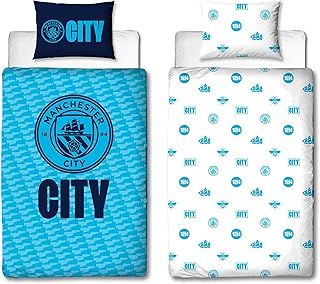 Manchester City FC Official Single Duvet Cover Set, Crestcol Design | Blue Reversible 2 Sided Football Bedding Cover Official Merchandise Including Matching Pillow Case