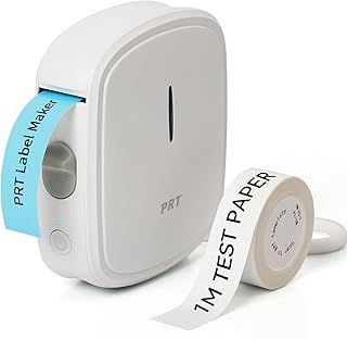PRT Label Makers Machine with Tape Built-in Cutter Portable Bluetooth Handheld Sticker Printer for Home Office Organization iOS Android Mini Inkless Labeler USB Rechargeable- White