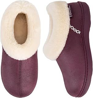 EverFoams Women's Micro Suede Fuzzy Plush Lined Slippers with Cozy Memory Foam