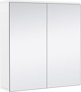 Yaheetech Bathroom Mirror Storage Cabinet Wall Mounted Cabinet Storage Unit with Double Mirror Doors & Adjustable Shelf, 15x63x60cm, Modern, White