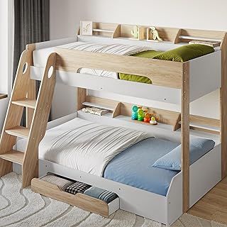 Flair Furnishings Triple Bunk Beds for Kids, Space-Saving Bunk Bed with Storage, Heavy Duty and Sturdy, Cosy, Stylish (Oak)