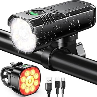 Bike Lights Front and Back, [8+7 Lighting Modes] & [Sturdy Aluminum Alloy] Super Bright LED Bicycle Lights, USB Rechargeable & IP65 Waterproof Bike Light Set for Mountain, Road, Night Riding