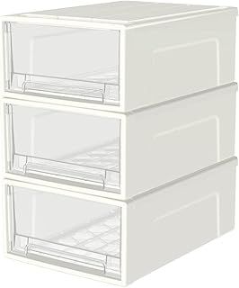 Cetomo 14L*3 Plastic Storage Drawers Unit, Office Desk Organizers, Drawer Organizer, Storage Box, Stackable Tower for Desktop, Bedroom, Dorm, Cosmetics, Durable PP, BPA Free, White & Clear, 14L-3 Pack