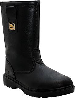 Mens Leather Fur Lined Mid Calf Steel Toe Cap Slip On Safety Industrial Work Rigger Boots Shoes UK Sizes 7-13